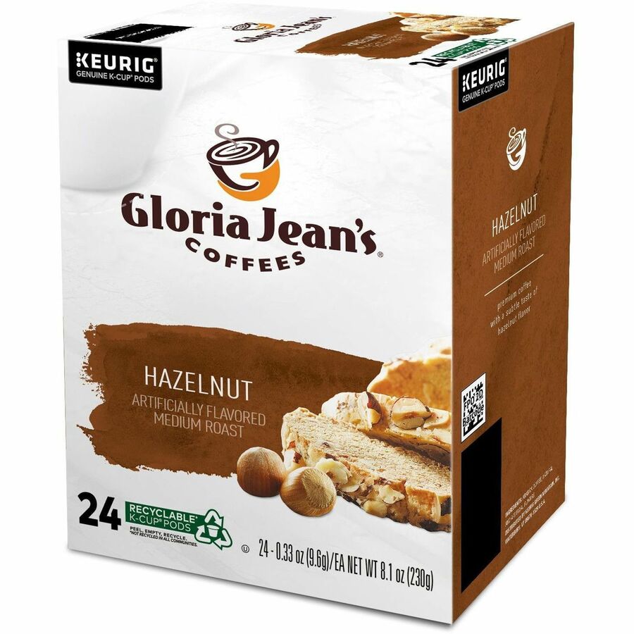 Gloria Jean's K-Cup, Pod Hazelnut Keurig Single-Serve K-Cup Pods, Medium Roast Coffee, 24 Count - Compatible with Keurig Brewer - Regular - Medium - K-Cup, Pod - Hazelnut - Kosher - 24 / Box