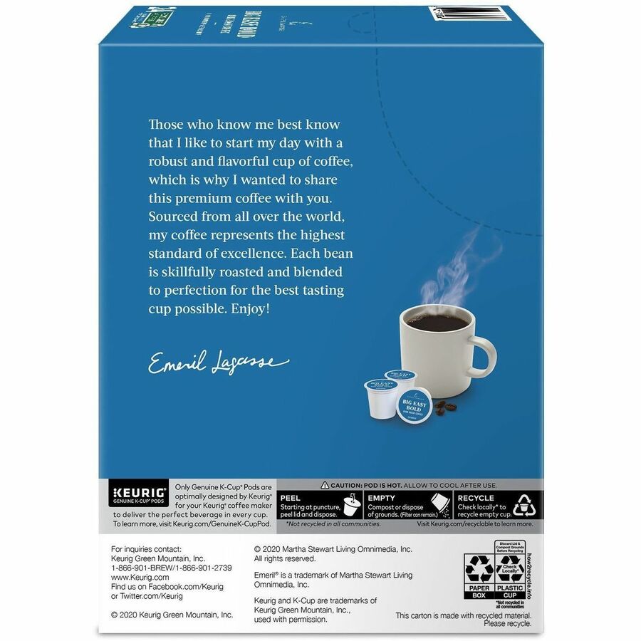 Emeril's K-Cup, Pod Big Easy Bold Coffee - Compatible with Keurig Brewer - Regular - Dark - K-Cup, Pod - Roasted - Kosher - 24 / Box