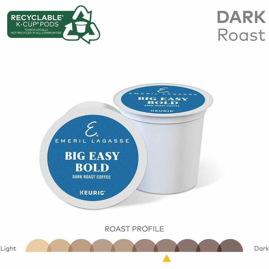 Emeril's K-Cup, Pod Big Easy Bold Coffee - Compatible with Keurig Brewer - Regular - Dark - K-Cup, Pod - Roasted - Kosher - 24 / Box