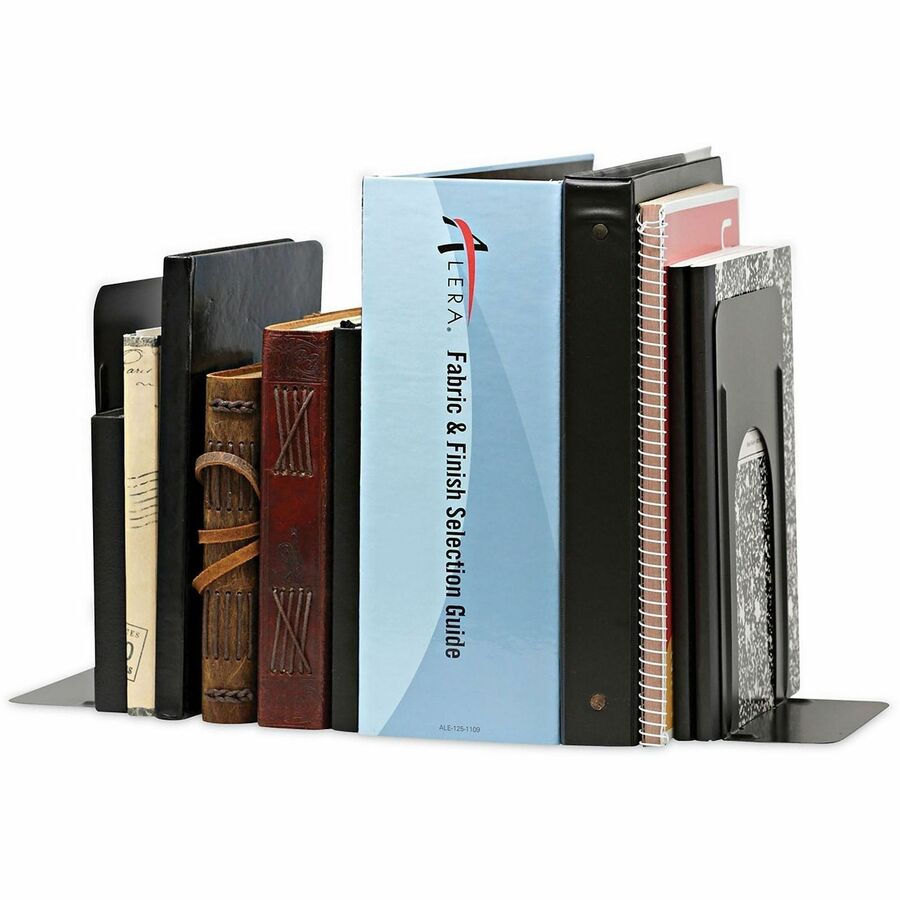 Universal Bookend - 9" Height x 5.88" Width x 8.25" Depth - Non-skid Base, Rounded Corner - Enamel - Black - Steel, Metal - 1 Pair