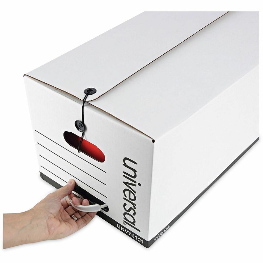 Universal Deluxe Quick Set-up String-and-Button Boxes, Letter Files, White, 12/Carton - Internal Dimensions: 12" Width x 24" Depth x 10" Height - Media Size Supported: Letter - Flap, String/Button Closure - Medium Duty - Stackable - Corrugated Fiberboa...