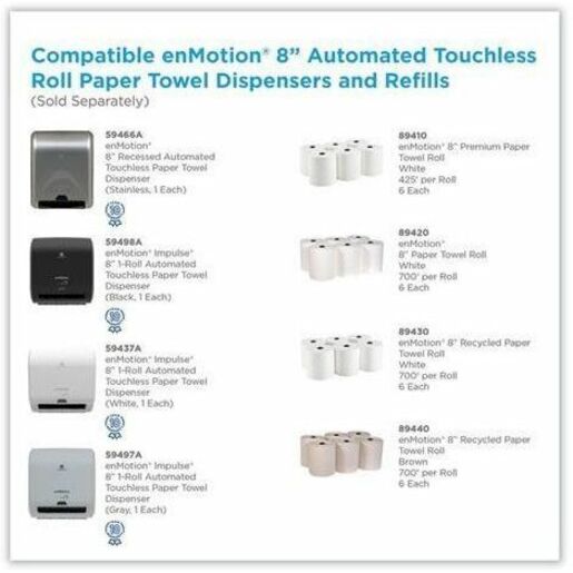 Georgia-Pacific enMotion Premium Touchless Roll Towel - 1 Ply - 8.25" Width x 425 ft Length - White - 6 Roll