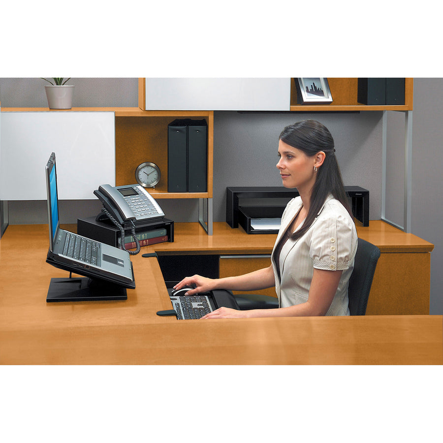 Fellowes Designer Suites Laptop Riser - Up to 17" Screen Support - 25 lb Load Capacity - 4" Height x 13.19" Width x 11.19" Depth - Black, Pearl