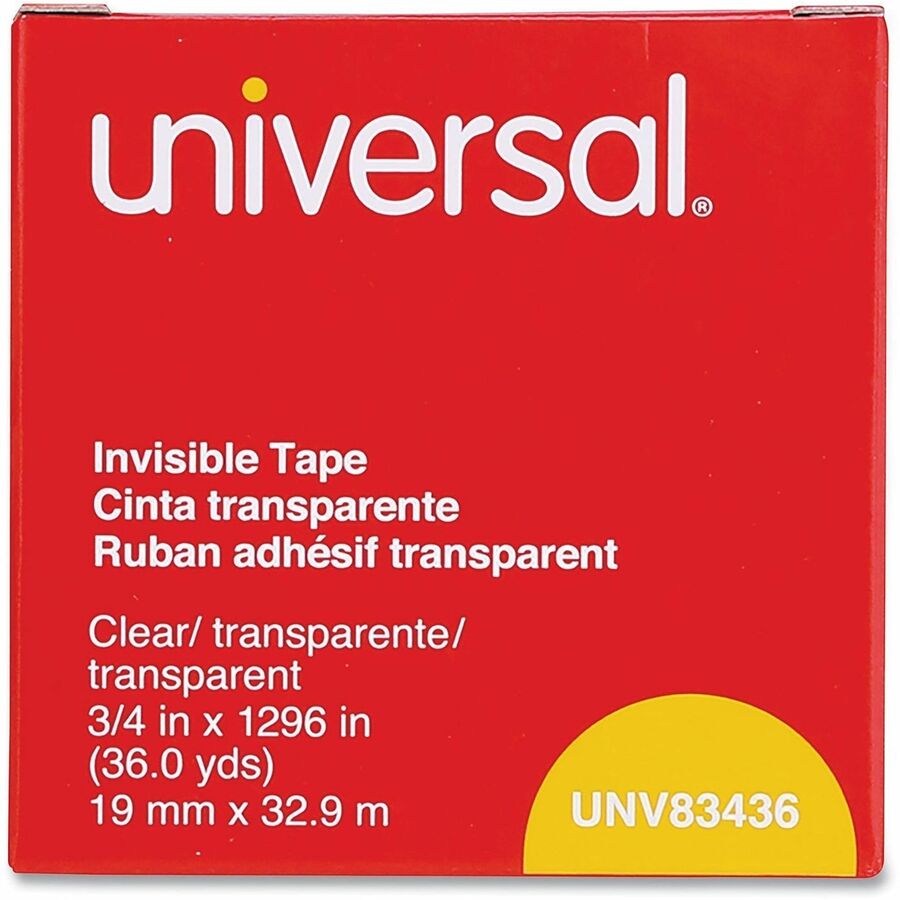 Universal Invisible Tape, 1" Core, 0.75" x 36 yds, Clear - 36 yd Length x 0.75" Width x 2 mil Thickness - 1" Core - Matte - Clear - Acrylic - Plastic Backing - 1 Roll