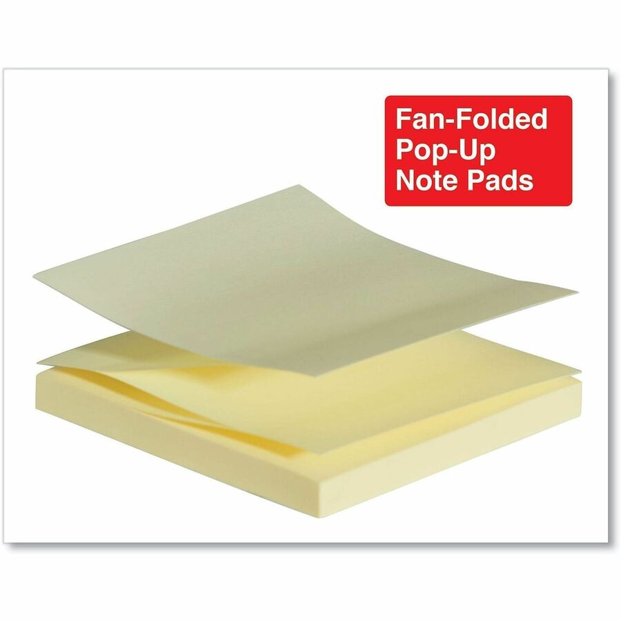 Universal Note Pad - 100 x Yellow - 3" Flag/Note Width x 3" Flag/Note Length - Square - 100 Sheets per Pad - Yellow - Self-stick, Residue-free, Fanfold, Pop-up, Repositionable, Adhesive - 12 / Pack