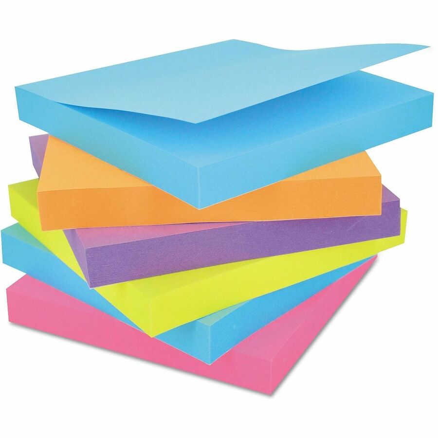 Universal Note Pad - 100 x Bright Assorted - 3" Flag/Note Width x 3" Flag/Note Length - Square - 100 Sheets per Pad - Assorted Bright - Self-stick, Residue-free - 12 / Pack