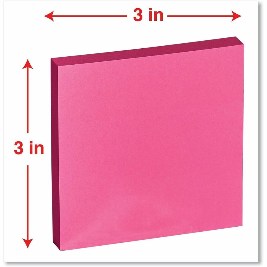 Universal Note Pad - 100 x Bright Assorted - 3" Flag/Note Width x 3" Flag/Note Length - Square - 100 Sheets per Pad - Assorted Bright - Self-stick, Residue-free - 12 / Pack