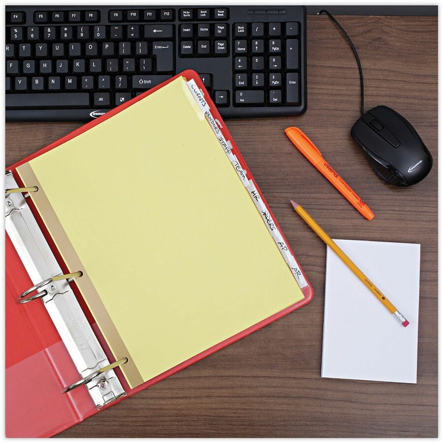 Universal Index Divider - 24 x Divider(s) - 8 Blank Side Tab(s) - 8.5" Divider Width x 11" Divider Length - Letter - 3 Hole Punched - Buff Paper Divider - Clear Plastic Tab(s) - 0% - Customizable, Double-sided, Gold Reinforced Binding Edge - 24 Set