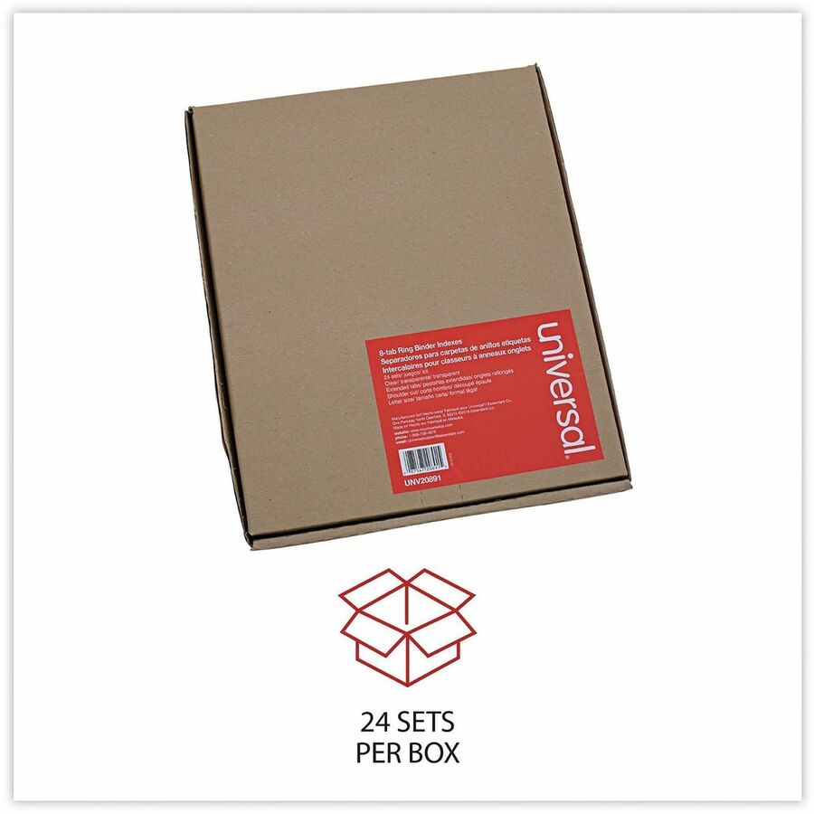 Universal Index Divider - 24 x Divider(s) - 8 Blank Side Tab(s) - 8.5" Divider Width x 11" Divider Length - Letter - 3 Hole Punched - Buff Paper Divider - Clear Plastic Tab(s) - 0% - Customizable, Double-sided, Gold Reinforced Binding Edge - 24 Set