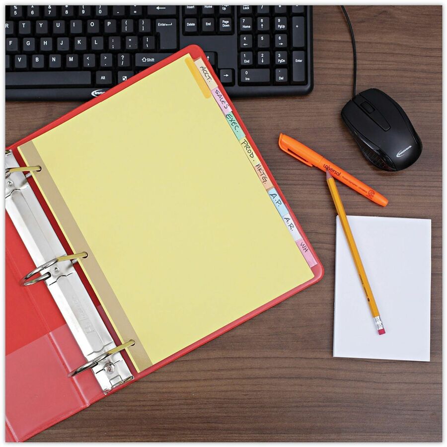Universal Index Divider - 24 x Divider(s) - 8 Blank Side Tab(s) - 8.5" Divider Width x 11" Divider Length - Letter - 3 Hole Punched - Buff Paper Divider - Assorted Plastic Tab(s) - 0% - Customizable, Double-sided, Gold Reinforced Binding Edge - 24 Set