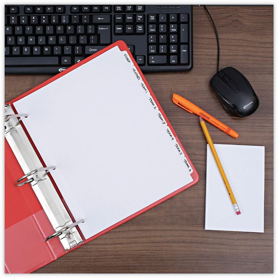 Universal Self-Tab Index Dividers, 8-Tab, 11 x 8.5, White, 24 Sets - 24 x Divider(s) - 8 Blank Side Tab(s) - 8.5" Divider Width x 11" Divider Length - Letter - 3 Hole Punched - White Ledger Stock Divider - White Ledger Stock Tab(s) - 30% Recycled - Cus...