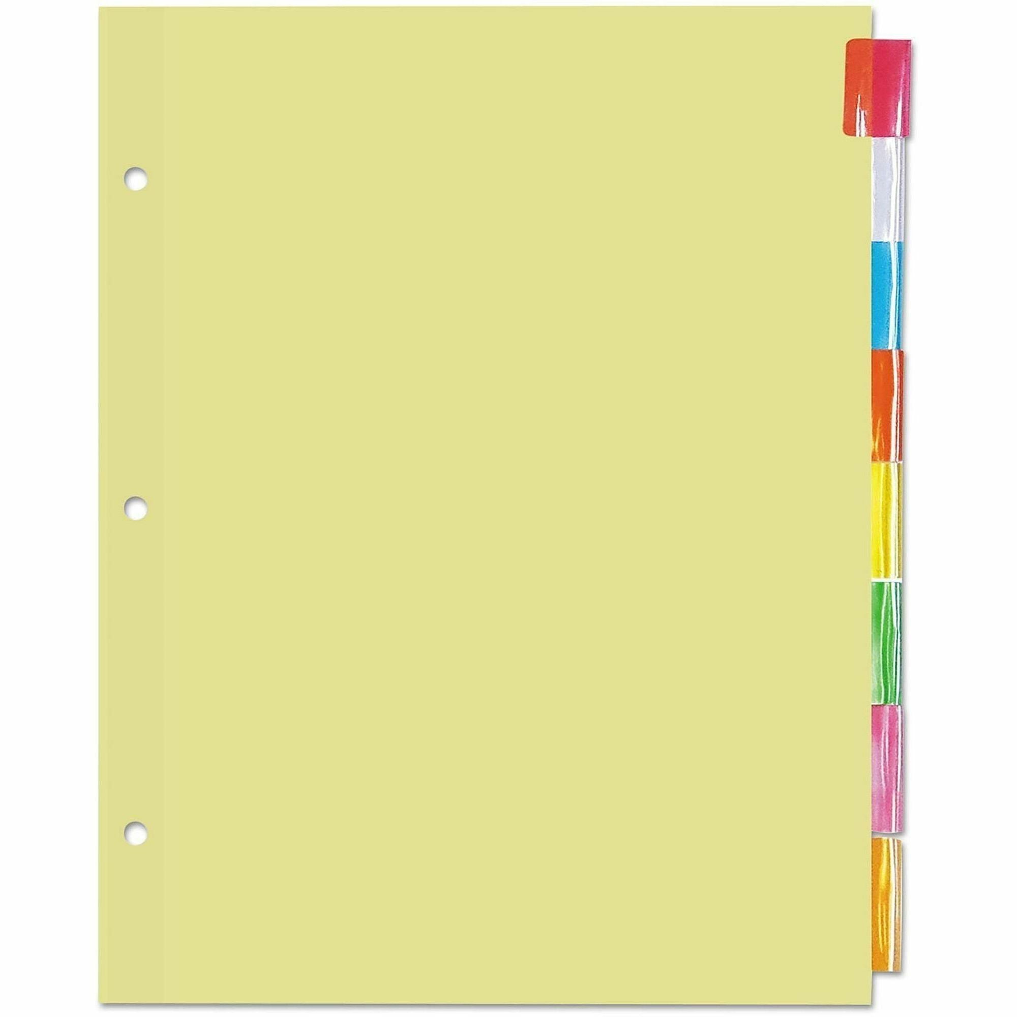 Universal Insertable Tab Index, 8-Tab, 11 x 8.5, Buff, Assorted Tabs, 24 Sets - 24 x Divider(s) - 8 Blank Side Tab(s) - 8.5" Divider Width x 11" Divider Length - Letter - 3 Hole Punched - Buff Paper Divider - Assorted Plastic Tab(s) - 0% - Customizable...