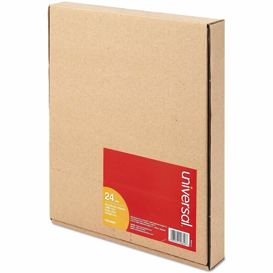 Universal Insertable Tab Index, 8-Tab, 11 x 8.5, Buff, Assorted Tabs, 24 Sets - 24 x Divider(s) - 8 Blank Side Tab(s) - 8.5" Divider Width x 11" Divider Length - Letter - 3 Hole Punched - Buff Paper Divider - Assorted Plastic Tab(s) - 0% - Customizable...
