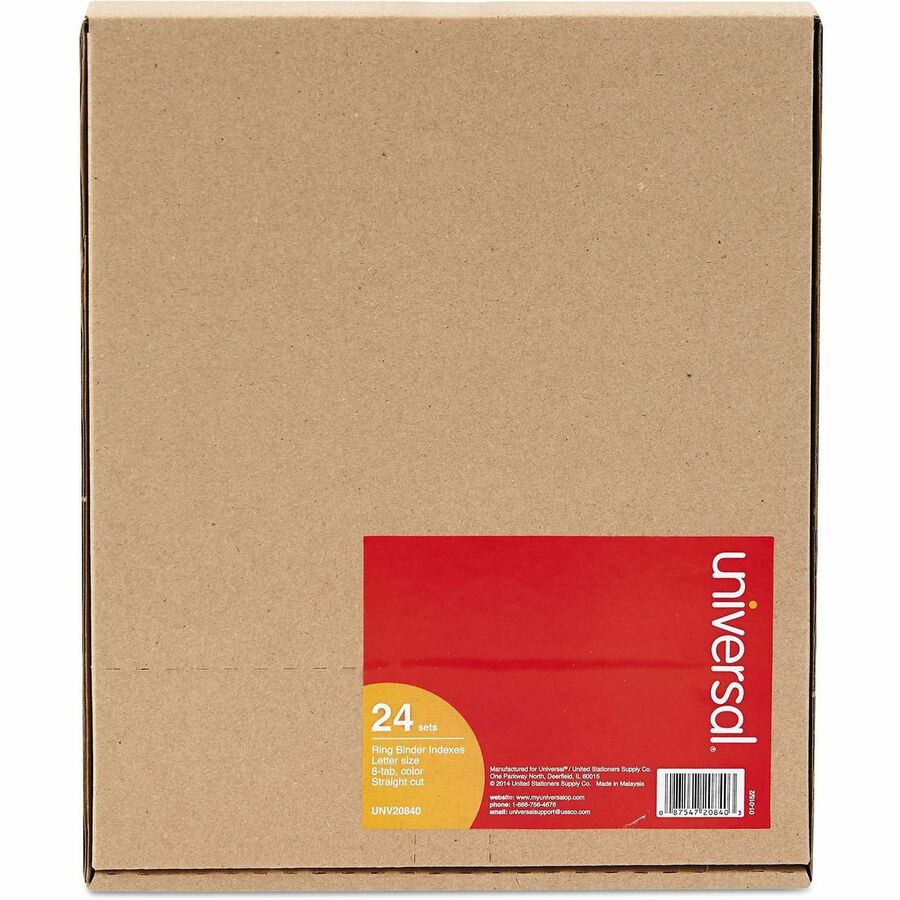 Universal Insertable Tab Index, 8-Tab, 11 x 8.5, Buff, Assorted Tabs, 24 Sets - 24 x Divider(s) - 8 Blank Side Tab(s) - 8.5" Divider Width x 11" Divider Length - Letter - 3 Hole Punched - Buff Paper Divider - Assorted Plastic Tab(s) - 0% - Customizable...