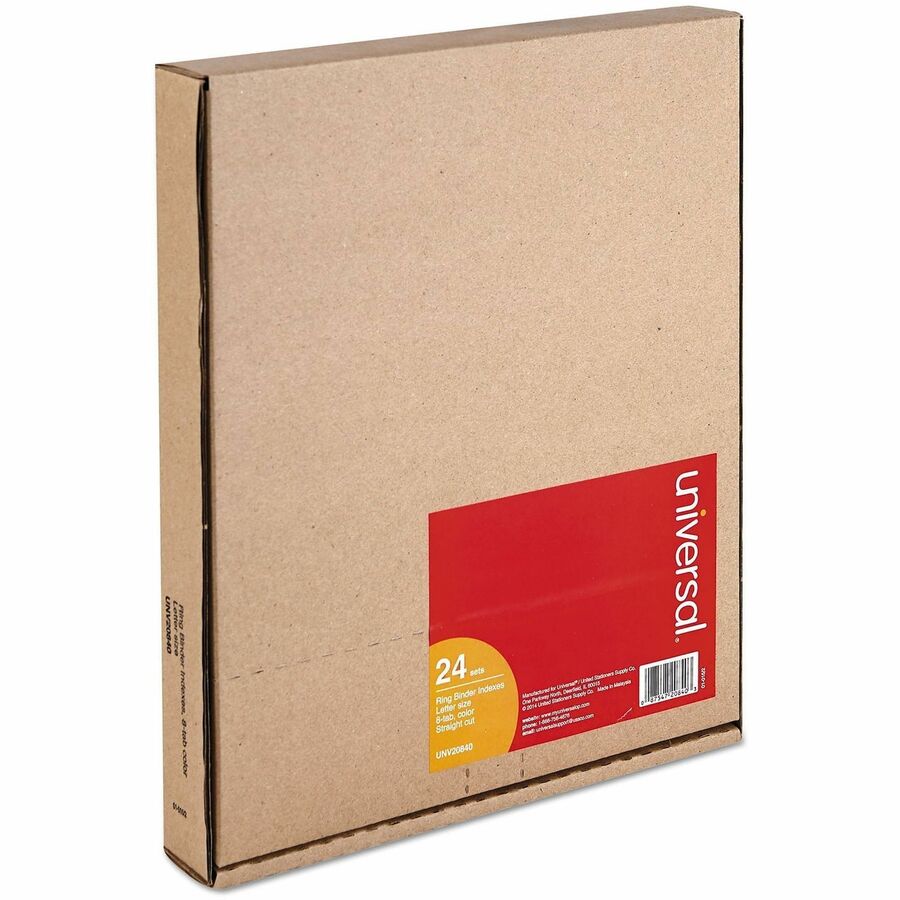 Universal Insertable Tab Index, 8-Tab, 11 x 8.5, Buff, Assorted Tabs, 24 Sets - 24 x Divider(s) - 8 Blank Side Tab(s) - 8.5" Divider Width x 11" Divider Length - Letter - 3 Hole Punched - Buff Paper Divider - Assorted Plastic Tab(s) - 0% - Customizable...