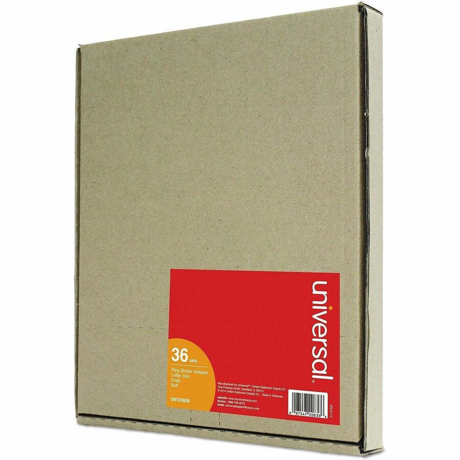 Universal Self-Tab Index Dividers, 5-Tab, 11 x 8.5, Buff, 36 Sets - 36 x Divider(s) - 5 Blank Side Tab(s) - 8.5" Divider Width x 11" Divider Length - Letter - 3 Hole Punched - Buff Ledger Stock Divider - Buff Ledger Stock Tab(s) - 30% Recycled - Custom...