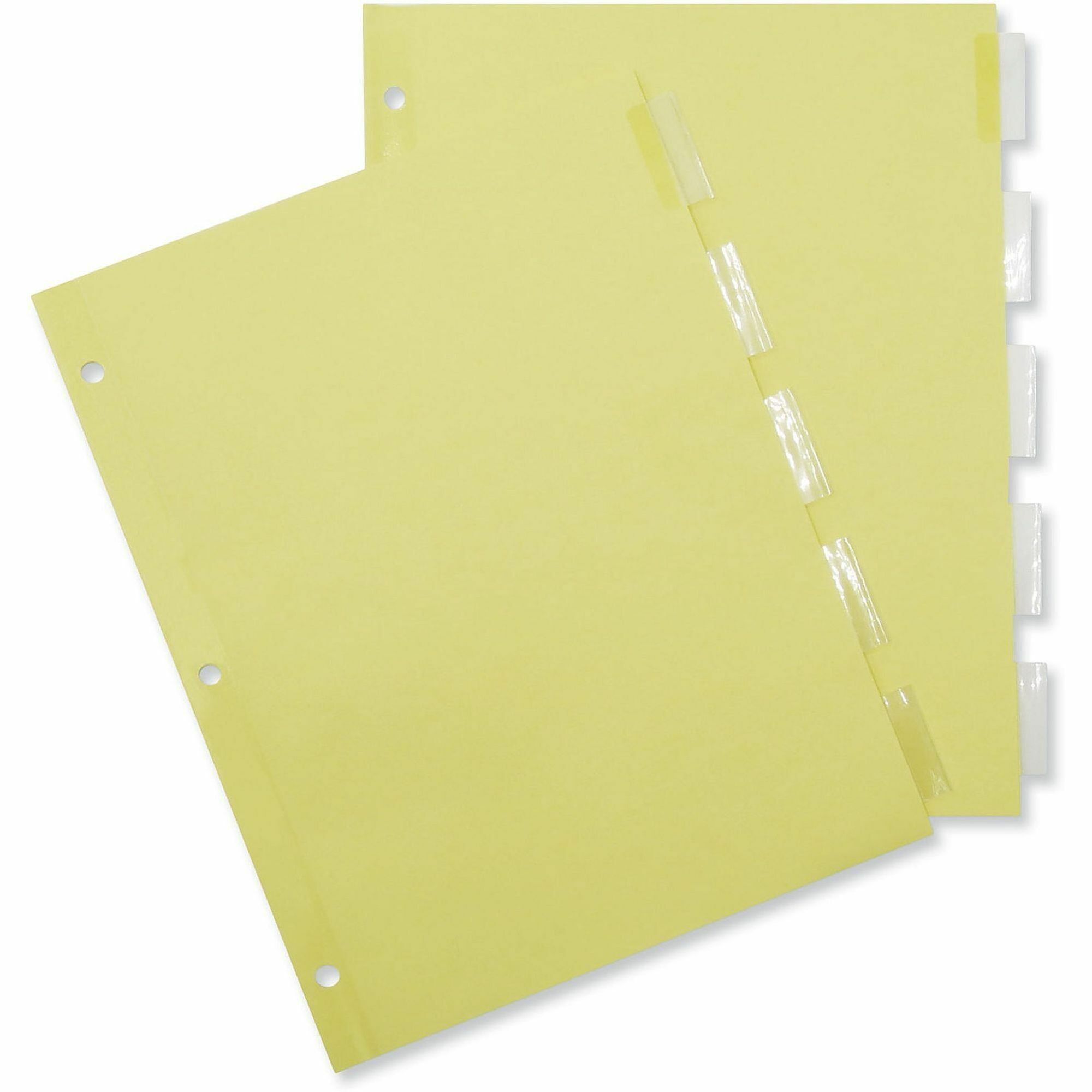 Universal Insertable Tab Index, 5-Tab, 11 x 8.5, Buff, Clear Tabs, 24 Sets - 24 x Divider(s) - 5 Blank Side Tab(s) - 8.5" Divider Width x 11" Divider Length - Letter - 3 Hole Punched - Buff Paper Divider - Clear Plastic Tab(s) - 0% - Customizable, Myla...