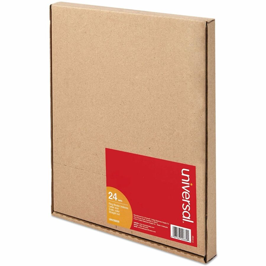 Universal Insertable Tab Index, 5-Tab, 11 x 8.5, Buff, Assorted Tabs, 24 Sets - 24 x Divider(s) - 5 Blank Side Tab(s) - 8.5" Divider Width x 11" Divider Length - Letter - 3 Hole Punched - Buff Paper Divider - Assorted Plastic Tab(s) - 0% - Customizable...