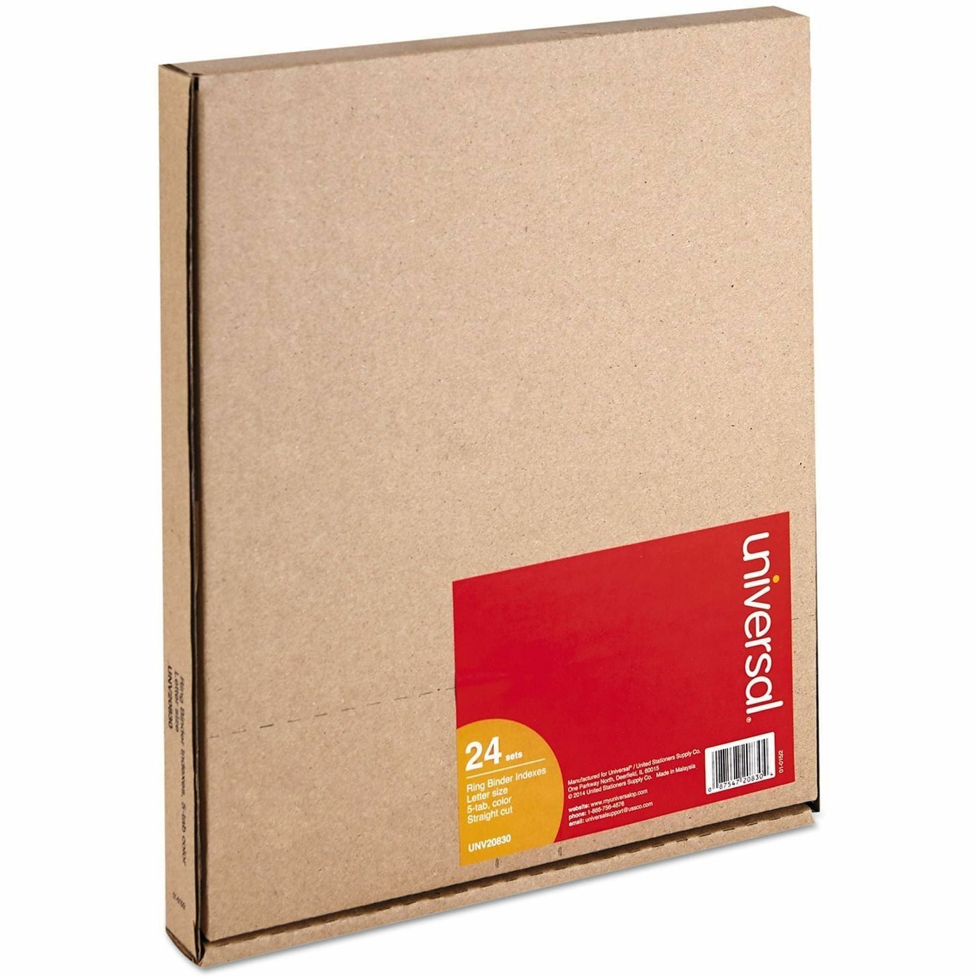 Universal Insertable Tab Index, 5-Tab, 11 x 8.5, Buff, Assorted Tabs, 24 Sets - 24 x Divider(s) - 5 Blank Side Tab(s) - 8.5" Divider Width x 11" Divider Length - Letter - 3 Hole Punched - Buff Paper Divider - Assorted Plastic Tab(s) - 0% - Customizable...