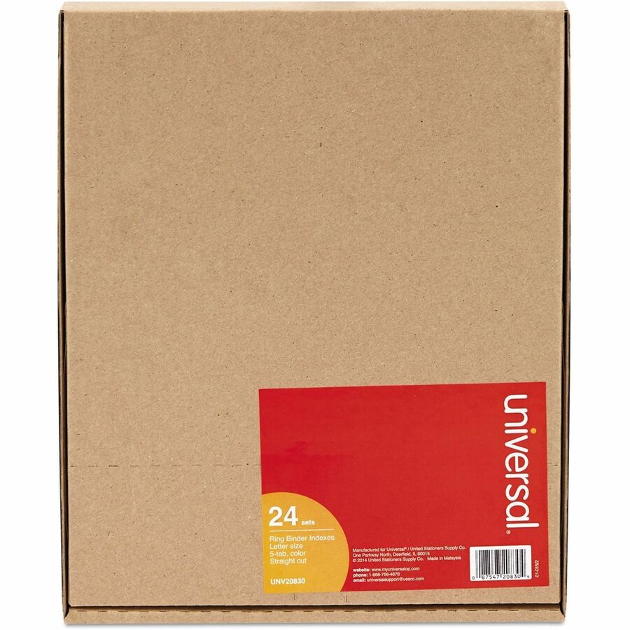 Universal Insertable Tab Index, 5-Tab, 11 x 8.5, Buff, Assorted Tabs, 24 Sets - 24 x Divider(s) - 5 Blank Side Tab(s) - 8.5" Divider Width x 11" Divider Length - Letter - 3 Hole Punched - Buff Paper Divider - Assorted Plastic Tab(s) - 0% - Customizable...