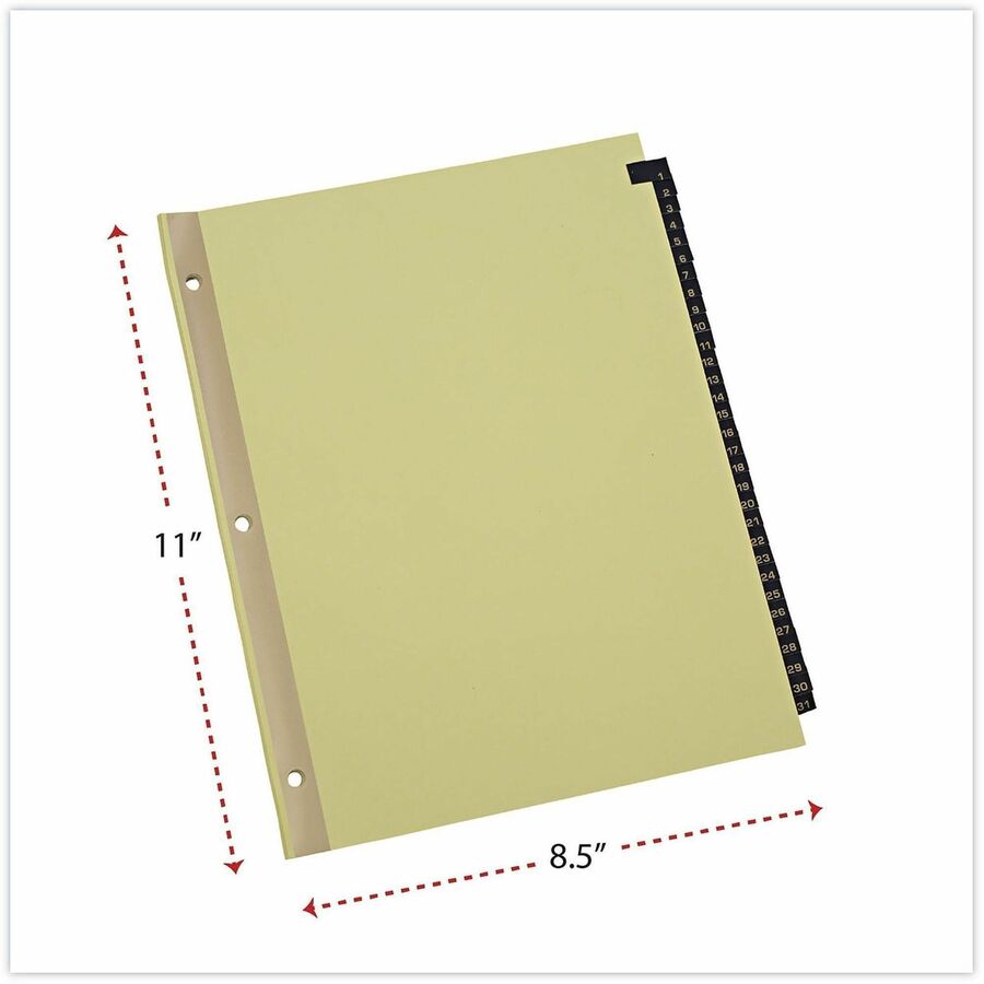 Universal Index Divider - 31 Printed Side Tab(s) - Digit - 1-31 - 8.5" Divider Width x 11" Divider Length - Letter - 3 Hole Punched - Buff Paper Divider - Black Simulated Leather Tab(s) - 20% Recycled - Mylar Reinforced Edge - 1 / Set