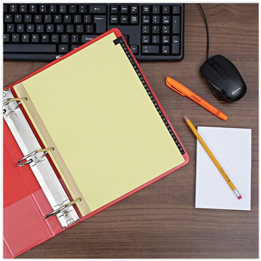 Universal Index Divider - 31 Printed Side Tab(s) - Digit - 1-31 - 8.5" Divider Width x 11" Divider Length - Letter - 3 Hole Punched - Buff Paper Divider - Black Simulated Leather Tab(s) - 20% Recycled - Mylar Reinforced Edge - 1 / Set