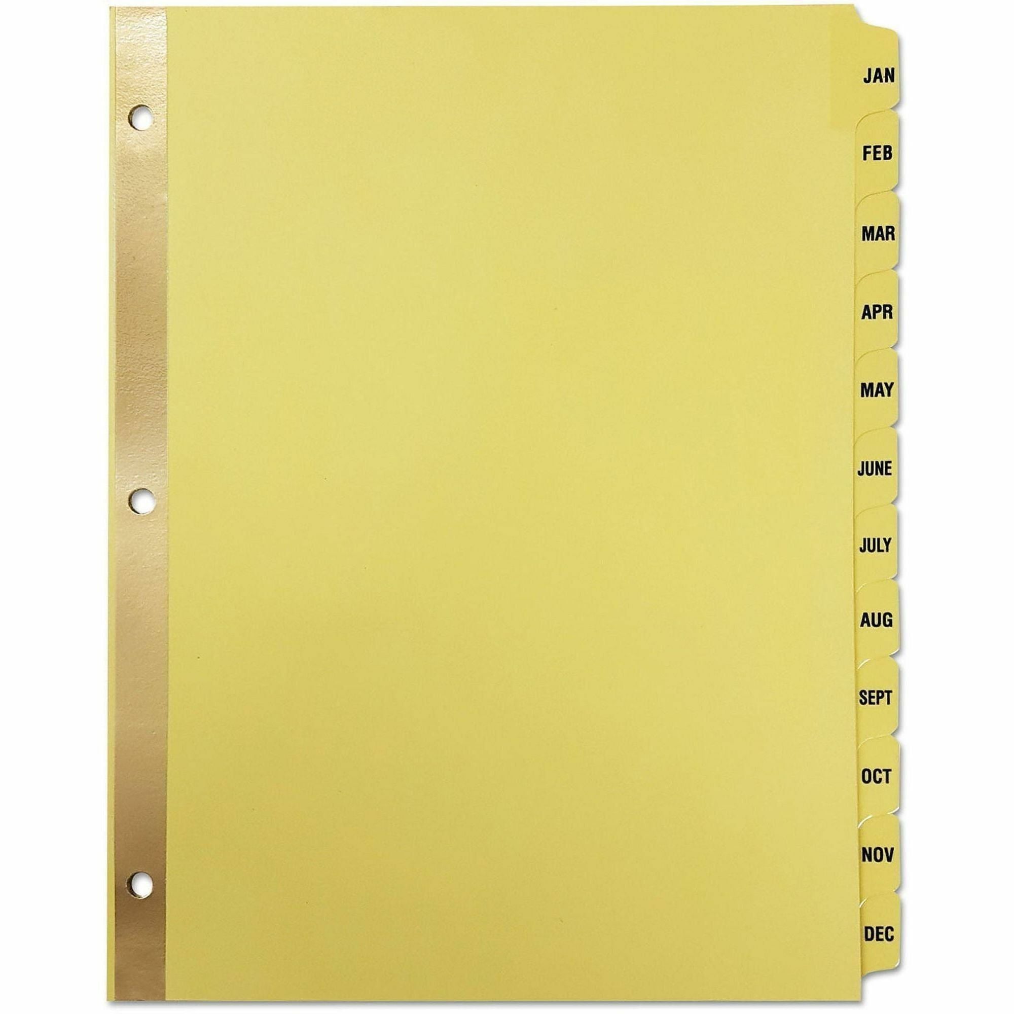 Universal Index Divider - 12 Printed Side Tab(s) - Month - Jan-Dec - 8.5" Divider Width x 11" Divider Length - Letter - 3 Hole Punched - Buff Paper Divider - Clear Buff Paper Tab(s) - 20% Recycled - Mylar Reinforced Edge, Laminated Tab - 1 / Set