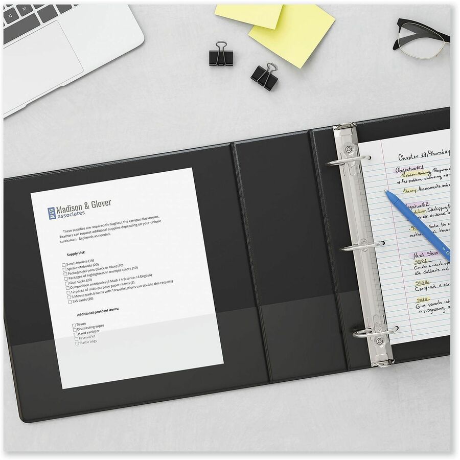 Universal Ring Binder - 3" Binder Capacity - Letter - 8 1/2" x 11" Sheet Size - 600 Sheet Capacity - 3 Ring(s) - Fastener(s): Ring - Pocket(s): 2, Inside Front & Back - Polypropylene - Black - Non-stick - 1 Each