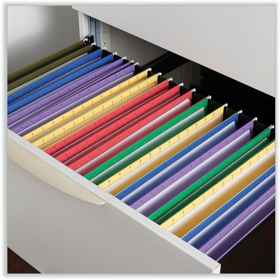 Universal 1/5 Tab Cut Legal Hanging Folder - Assorted Tab Position - 11 pt. - Stock - Yellow - 25 / Box
