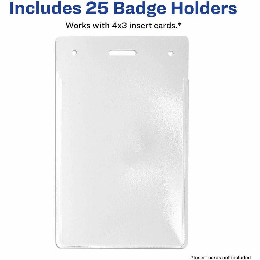 Avery&reg; Name Badge Holder - Support 4" x 3" Media - Portrait - 3.9" Height x 2.6" Width x 0.5" Depth - Polyvinyl Chloride (PVC) - Clear - Reusable, Durable, Top Loading, Secure, Heavy Duty - 25 / Pack