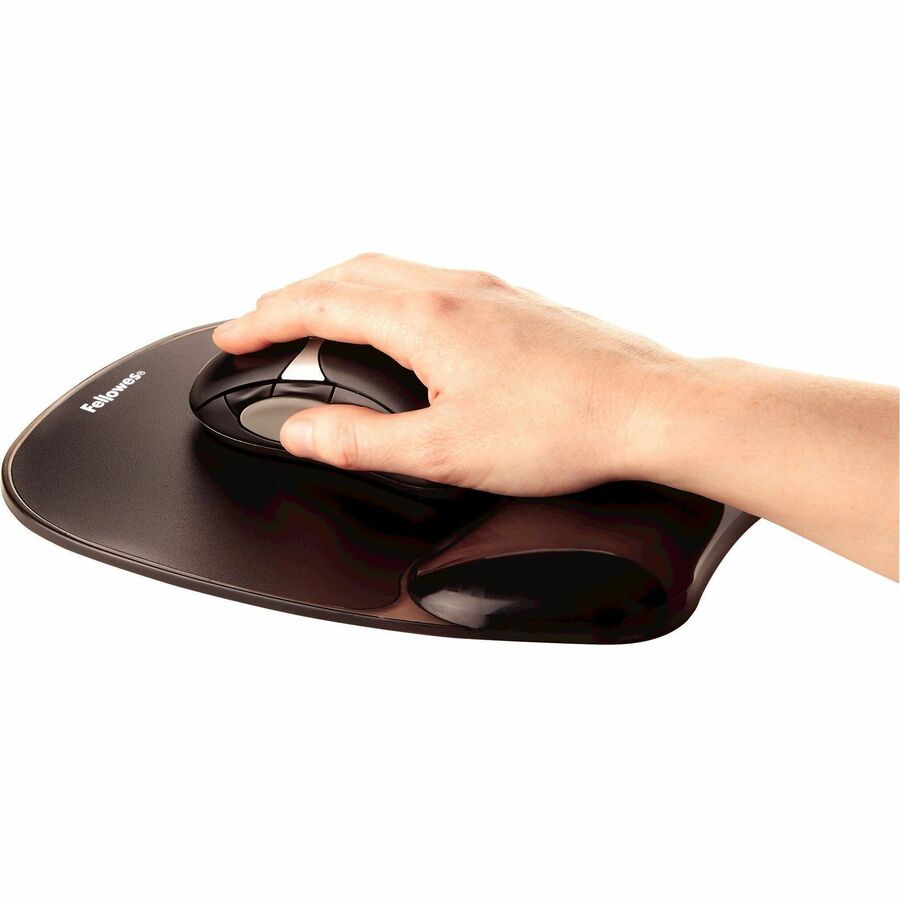 Fellowes Crystals Gel Mousepad Wrist Support Black - 0.56" Height x 7.94" Width x 9.06" Depth - Black - Gel - 1 Each