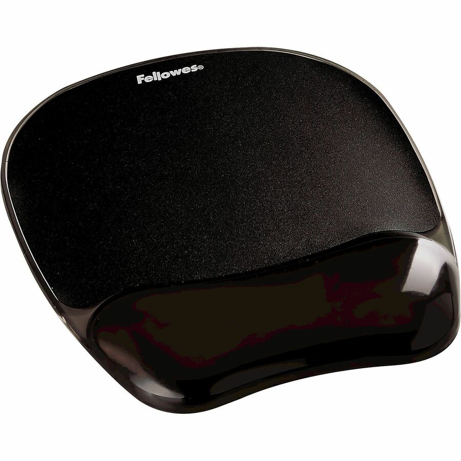 Fellowes Crystals Gel Mousepad Wrist Support Black - 0.56" Height x 7.94" Width x 9.06" Depth - Black - Gel - 1 Each