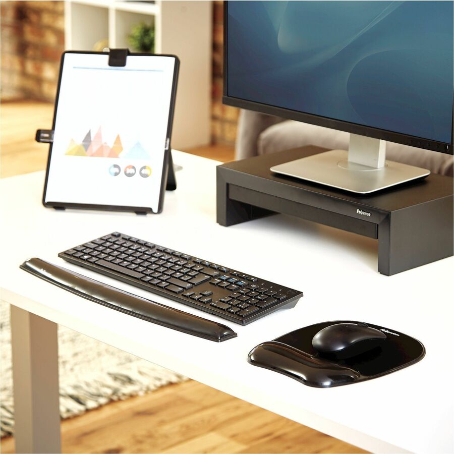 Fellowes Crystals Gel Mousepad Wrist Support Black - 0.56" Height x 7.94" Width x 9.06" Depth - Black - Gel - 1 Each