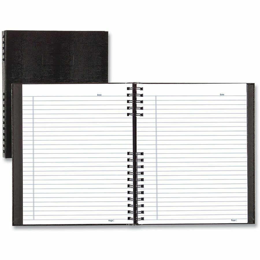 Blueline NotePro Twin-wire Composition Notebook - 300 Sheets - Twin Wirebound - 11" x 8 1/2" Sheet Size - 9.50" Height x 15" Width x 12" Length - Black Cover - Hard Cover, Micro Perforated, Index Sheet, Self-adhesive, Pocket - Recycled - 1 Each