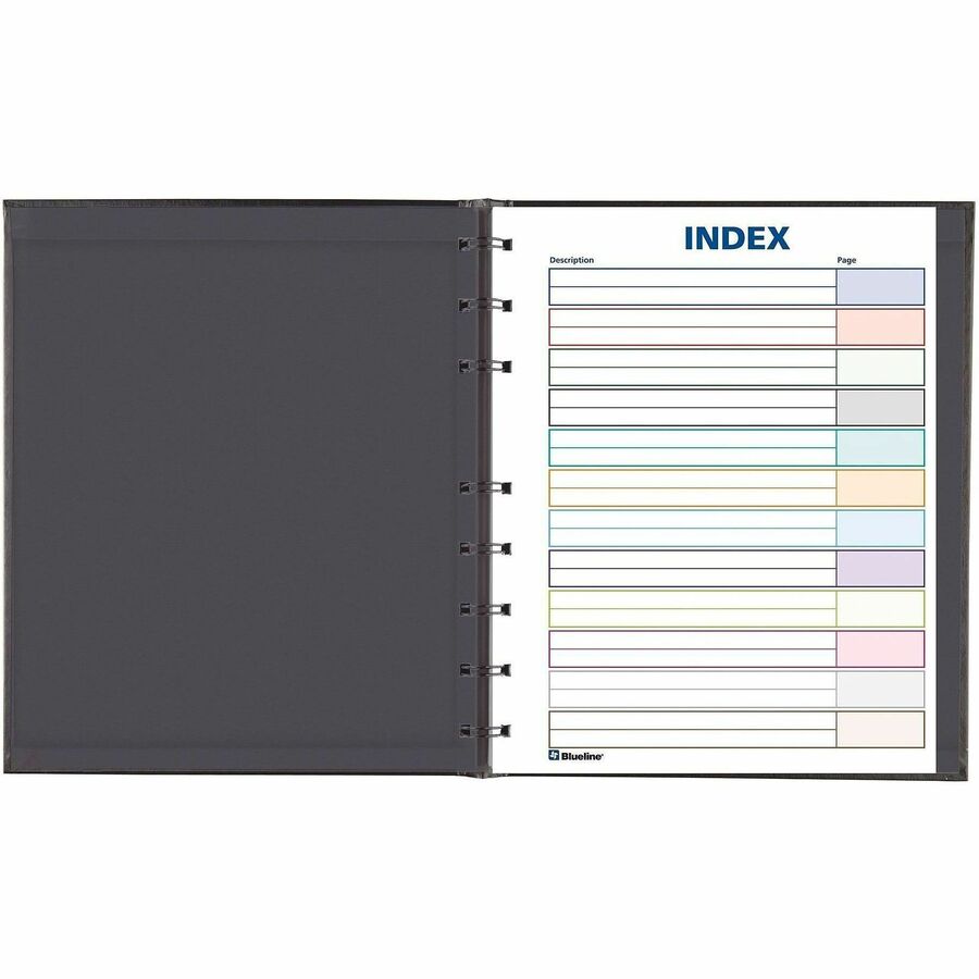 Blueline NotePro Ruled Notebook - Julian Dates - Daily - 7:00 AM to 8:00 PM - Half-hourly - 7 5/8" x 9 1/2" Sheet Size - Twin Wire - White - Paper - Black Cover - Micro Perforated, Index Sheet, Tabbed, Pocket, Hard Cover - 1 Each