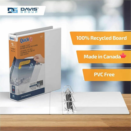 QuickFit View Binder, 3-Ring Binder, Angle D Ring, 1.5 Inch, White - 1 1/2" Binder Capacity - Letter - 8 1/2" x 11" Sheet Size - 375 Sheet Capacity - 3 x 1.50" Ring(s) - Fastener(s): D-Ring - Polypropylene - White - Recycled - Clear Overlay - 1 Each