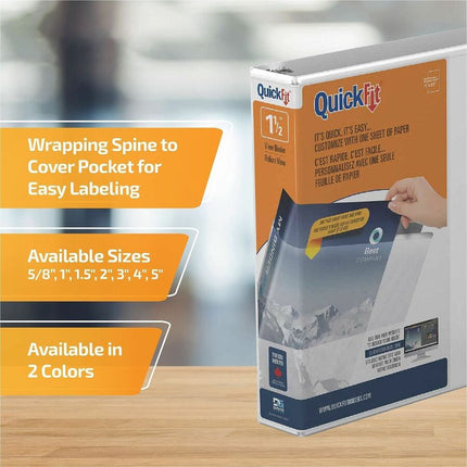 QuickFit View Binder, 3-Ring Binder, Angle D Ring, 1.5 Inch, White - 1 1/2" Binder Capacity - Letter - 8 1/2" x 11" Sheet Size - 375 Sheet Capacity - 3 x 1.50" Ring(s) - Fastener(s): D-Ring - Polypropylene - White - Recycled - Clear Overlay - 1 Each
