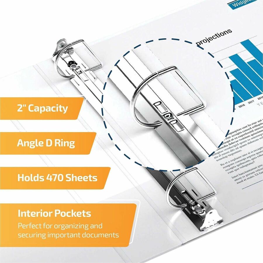 QuickFit View Binder, 3-Ring Binder, Angle D Ring, 2 Inch, White - 2" Binder Capacity - Letter - 8 1/2" x 11" Sheet Size - 500 Sheet Capacity - 3 x 2" Ring(s) - Fastener(s): D-Ring - Polypropylene - White - Recycled - Clear Overlay - 1 Each
