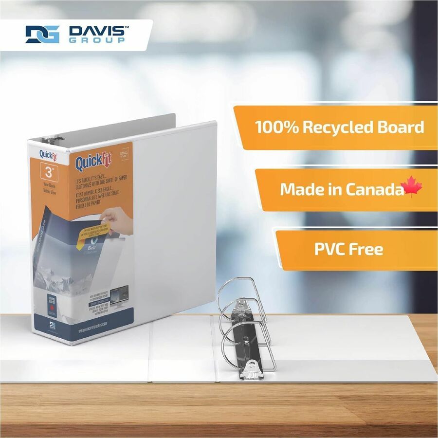 QuickFit View Binder, 3-Ring Binder, Angle D Ring, 3 Inch, White - 3" Binder Capacity - Letter - 8 1/2" x 11" Sheet Size - 625 Sheet Capacity - 3 x 3" Ring(s) - Fastener(s): D-Ring - Polypropylene - White - Recycled - Clear Overlay - 1 Each
