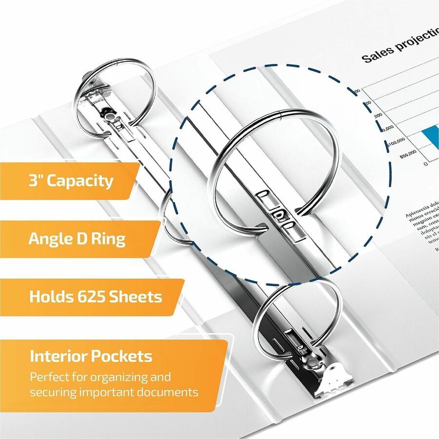QuickFit View Binder, 3-Ring Binder, Angle D Ring, 3 Inch, White - 3" Binder Capacity - Letter - 8 1/2" x 11" Sheet Size - 625 Sheet Capacity - 3 x 3" Ring(s) - Fastener(s): D-Ring - Polypropylene - White - Recycled - Clear Overlay - 1 Each