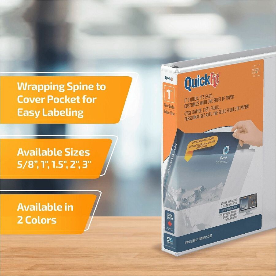 QuickFit Clear-View Binder, 3-Ring Binder, Round Ring, 1 Inch, White - 1" Binder Capacity - Letter - 8 1/2" x 11" Sheet Size - 200 Sheet Capacity - 3 x 1" Ring(s) - Fastener(s): Round Ring - Pocket(s): Internal - Polypropylene - White - Recycled - Easy...