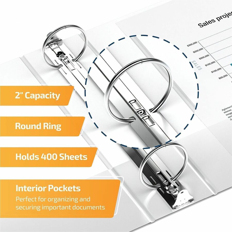 QuickFit Clear-View Binder, 3-Ring Binder, Round Ring, 2 Inch, White - 2" Binder Capacity - Letter - 8 1/2" x 11" Sheet Size - 400 Sheet Capacity - 3 x 2" Ring(s) - Fastener(s): Round Ring - Pocket(s): Internal - Polypropylene - White - Recycled - Easy...