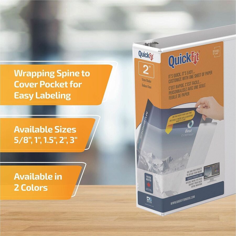 QuickFit Clear-View Binder, 3-Ring Binder, Round Ring, 2 Inch, White - 2" Binder Capacity - Letter - 8 1/2" x 11" Sheet Size - 400 Sheet Capacity - 3 x 2" Ring(s) - Fastener(s): Round Ring - Pocket(s): Internal - Polypropylene - White - Recycled - Easy...