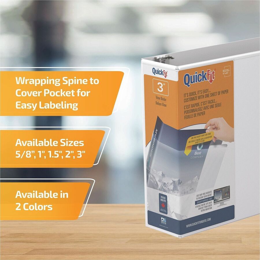 QuickFit Clear-View Binder, 3-Ring Binder, Round Ring, 3 Inch, White - 3" Binder Capacity - Letter - 8 1/2" x 11" Sheet Size - 600 Sheet Capacity - 3 x 3" Ring(s) - Fastener(s): Round Ring - Pocket(s): Internal - Polypropylene - White - Recycled - Easy...