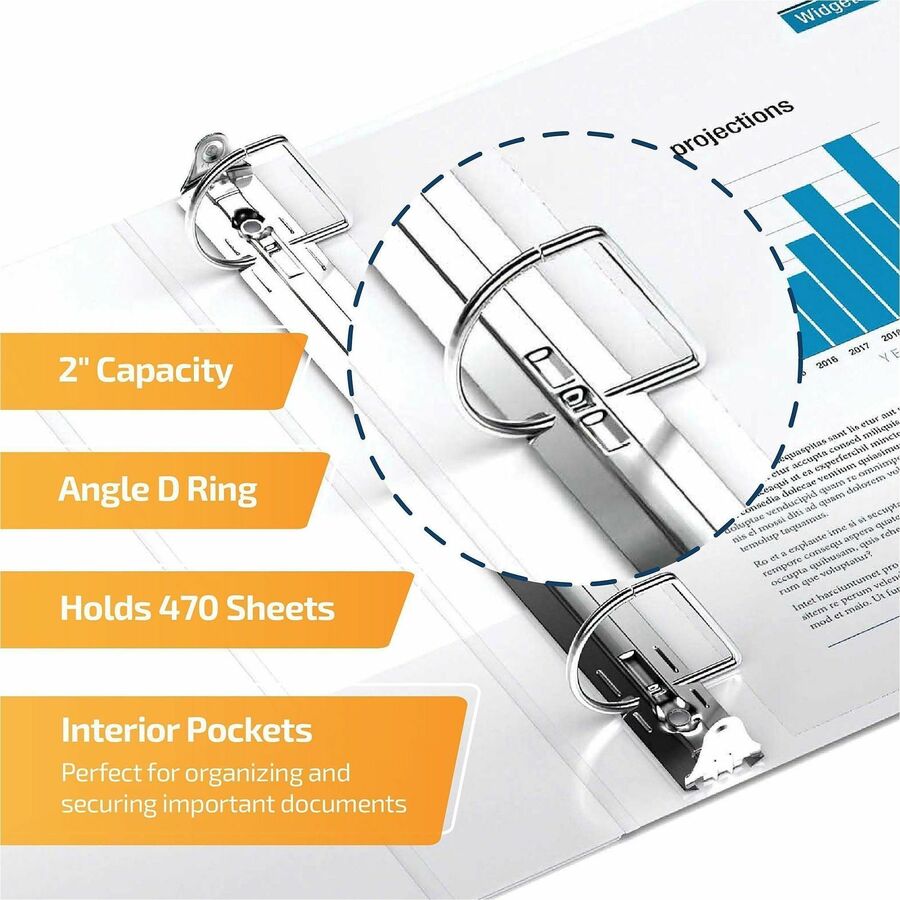 QuickFit Heavy-Duty Landscape 3-Ring Binder, D-Ring, View Binder, 2 Inch, White - 2" Binder Capacity - 11" x 17" Sheet Size - 475 Sheet Capacity - 3 x 2" Ring(s) - Fastener(s): D-Ring - Pocket(s): Internal - Polypropylene - White - Recycled - Clear Ove...
