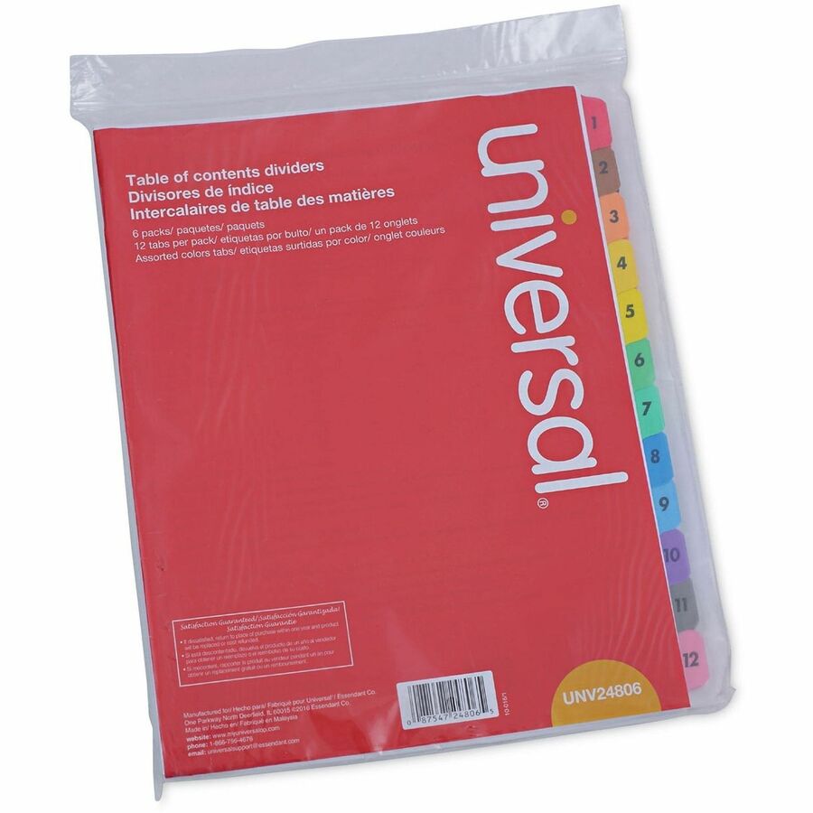 Universal Index Divider - 12 Printed Side Tab(s) - Digit - 1-12, Table of Contents - 8.5" Divider Width x 11" Divider Length - Letter - 3 Hole Punched - White Paper Divider - Assorted Paper Tab(s) - 30% Recycled - Double-sided, Mylar Reinforced Edge, L...