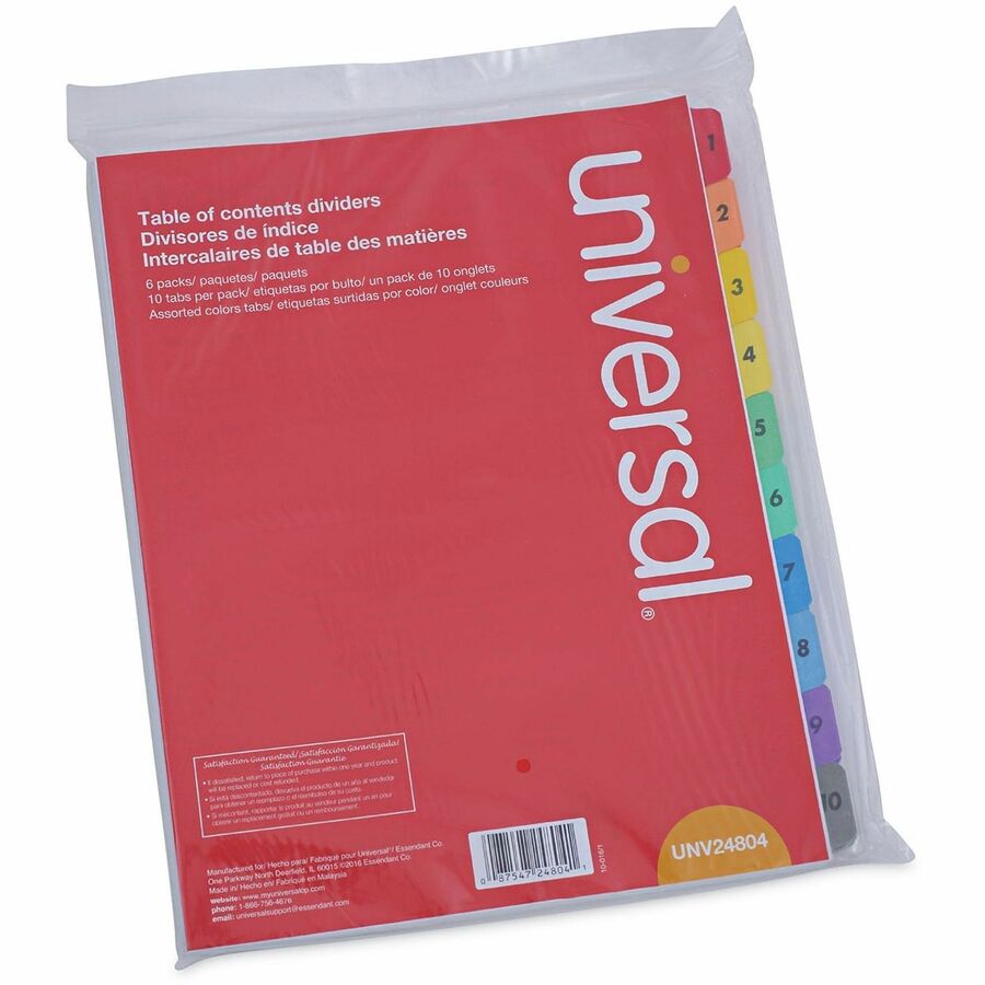 Universal Index Divider - 10 Printed Side Tab(s) - Digit - 1-10, Table of Contents - 8.5" Divider Width x 11" Divider Length - Letter - 3 Hole Punched - White Paper Divider - Assorted Paper Tab(s) - 30% Recycled - Double-sided, Mylar Reinforced Edge, L...