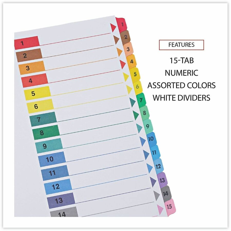 Universal Index Divider - 15 Printed Side Tab(s) - Digit - 1-15, Table of Contents - 8.5" Divider Width x 11" Divider Length - Letter - 3 Hole Punched - White Paper Divider - Assorted Paper Tab(s) - 30% Recycled - Double-sided, Mylar Reinforced Edge, L...