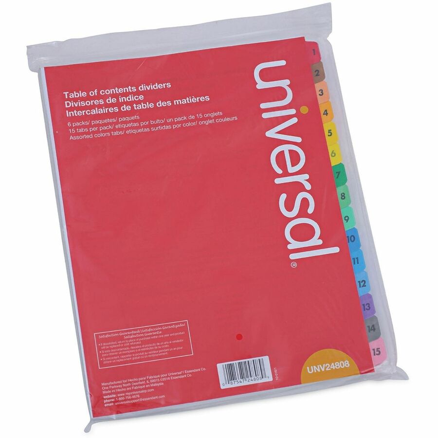 Universal Index Divider - 15 Printed Side Tab(s) - Digit - 1-15, Table of Contents - 8.5" Divider Width x 11" Divider Length - Letter - 3 Hole Punched - White Paper Divider - Assorted Paper Tab(s) - 30% Recycled - Double-sided, Mylar Reinforced Edge, L...