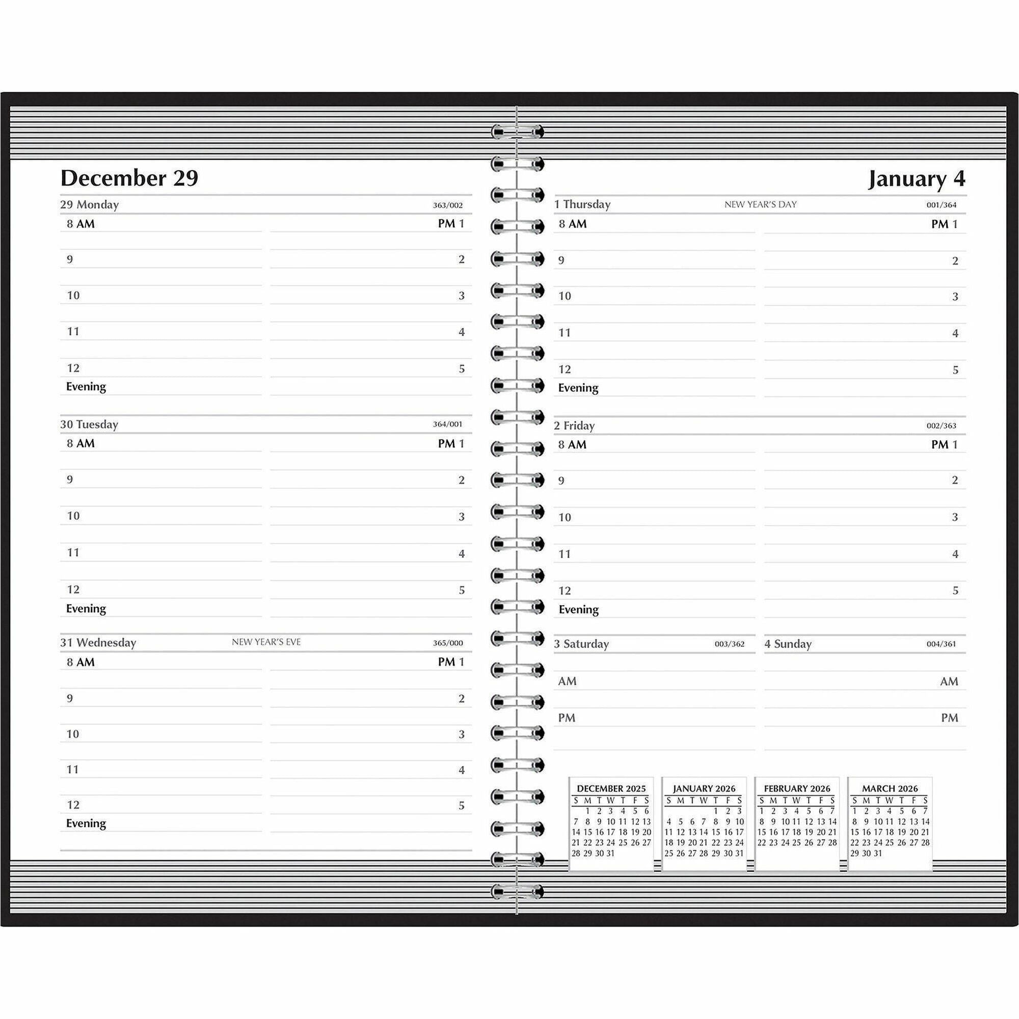 House of Doolittle Horizontal Format Recycled Weekly Planner - Julian Dates - Weekly - 12 Month - January 2026 to December 2026 - 8:00 AM to 5:00 PM - Half-hourly - 1 Week Double Page Layout - 5" x 8" Sheet Size - Wire Bound - Paper, Simulated Leather ...